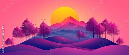 Colorful hills landscape illustration