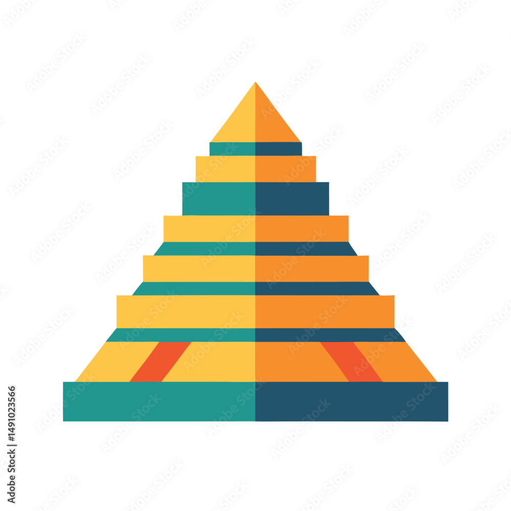 Colorful geometric aztec pyramid design against a bright white background for creative projects