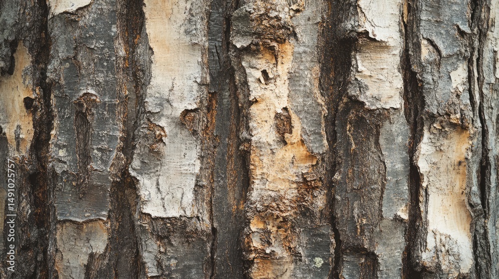 Obraz premium Detailed close-up of tree bark texture, showing variations in color and depth.