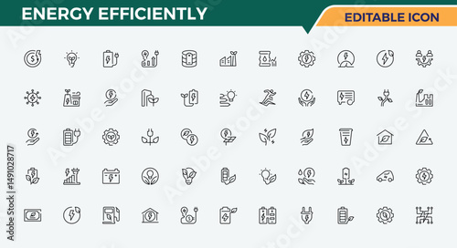 Energy Efficiently icon. Minimal linear icons. Power simple icon set. It contains symbols to power, efficiency, electric, environmental, ecology, environment and more.