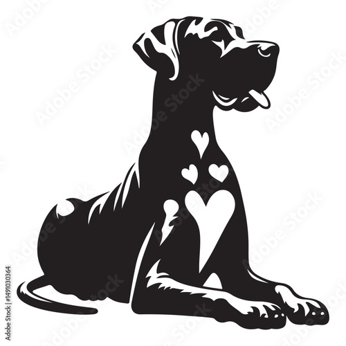 Affectionate Great Dane Dog with Hearts Illustration for Pet Lovers