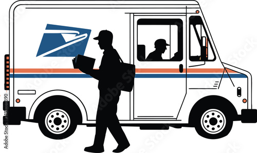 Mail Delivery Truck with Postal Worker Delivering Mail on a Sunny Day