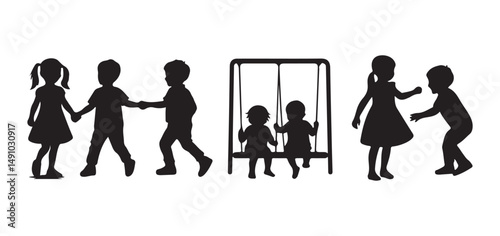 Silhouette Children Playing Together Friendship and Joyful Moments