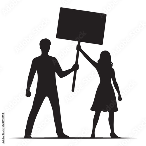 People Protesting Silhouette Vector Illustration Raise Awareness