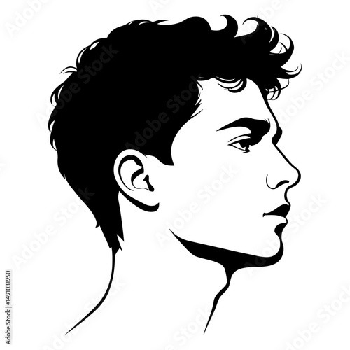 youthful teenage boy side face collection with nine unique profile silhouettes detailed hairstyles and expressions vector art for animation and character sheets