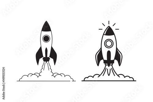 Rocket Launch Icons Space Shuttle Silhouette Vector Design Set