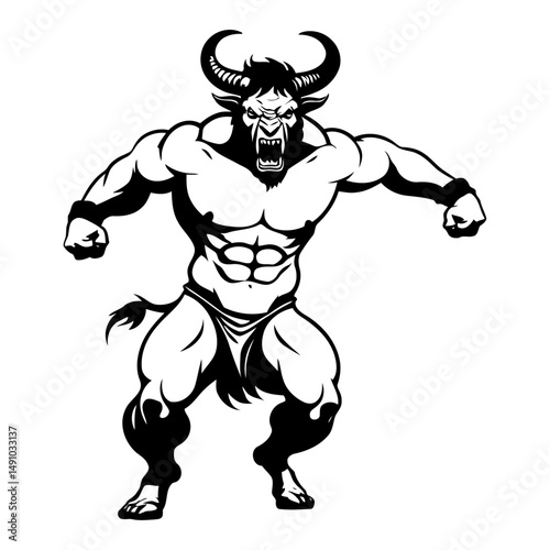 dynamic minotaur silhouette armed with axe and shield striking combat poses perfect for fantasy illustrations, role-playing games, and mythic storytelling