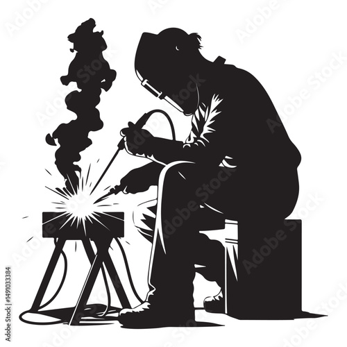 Welder Silhouette Working on Metal Crafting Project Illustration