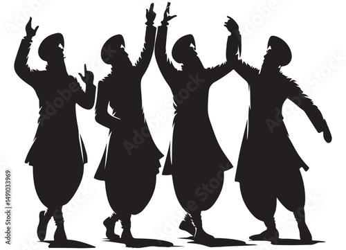 Punjabi Folk Dancers Silhouette Illustration for Celebration and Culture