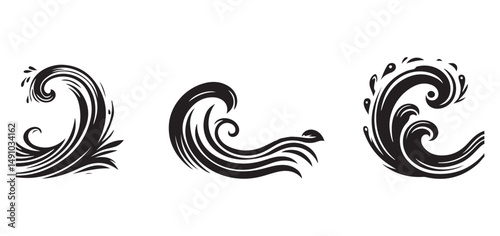 Stylized Vector Waves Set Graphic Design Nautical Theme Illustrations