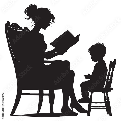 Silhouette of Mother Reading to Child Bonding Time Storytelling