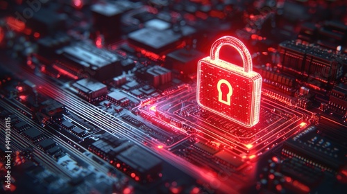 Digital security padlock on circuit board