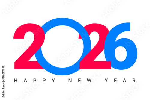 2026 Happy New Year Text Design with Modern Red and Blue Typography Vector for Holiday Celebration and Event Decoration