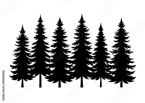 "Minimalist Pine Forest Silhouette – High Contrast Black Evergreen Tree Illustration"