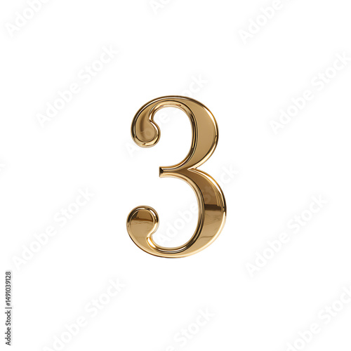 A gleaming golden number three stands elegantly outlined against a transparent background