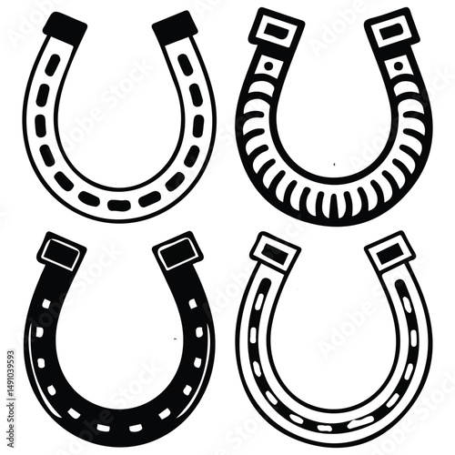 Western horseshoe set isolated vector illustration