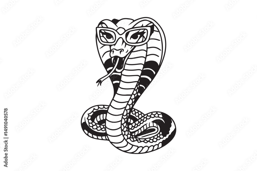 Fototapeta premium Cobra Snake with Glasses Silhouette Vector