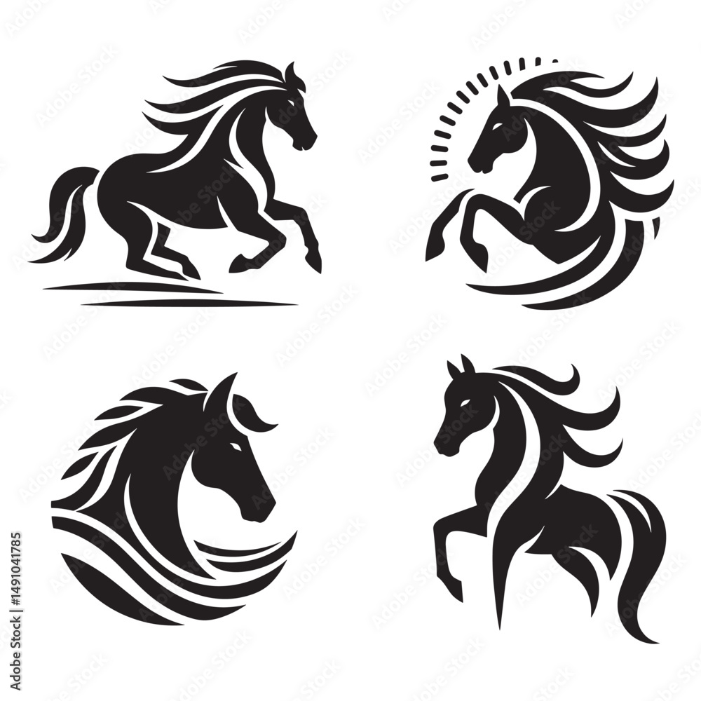 Fototapeta premium horse vector silhouette icon set