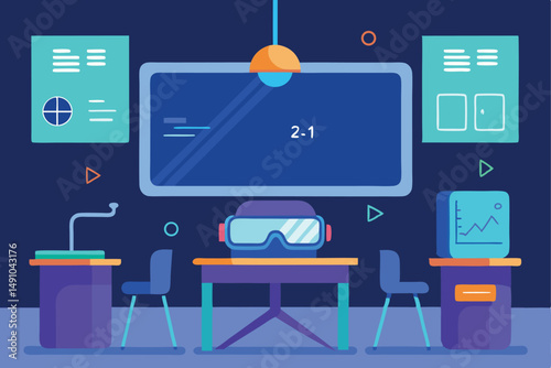 game room, video game console, virtual reality headset, plant, bookshelf, couch, lighting, dark room, futuristic, minimalist, digital art, vector illustration, 3d render
