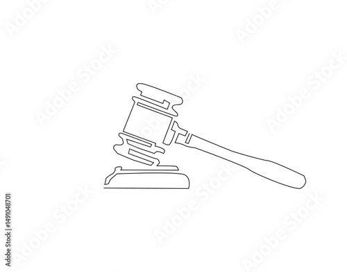 Judge's gavel outline drawing illustration. Continuous line draw of world day international justice vector