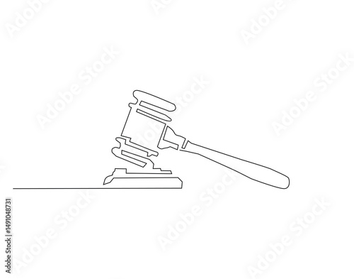 Judge's gavel outline drawing illustration. Continuous line draw of world day international justice vector