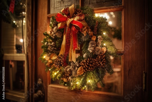 Festive wreath with pine co...
