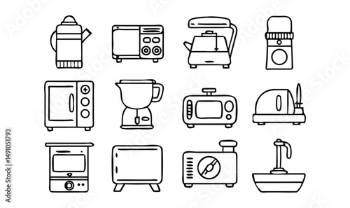 Home Interior collections editable stroke outline web icons set. Home, interior, bedroom, kitchen, architect, paint, furniture, flooring, lights and more... Vector illustration