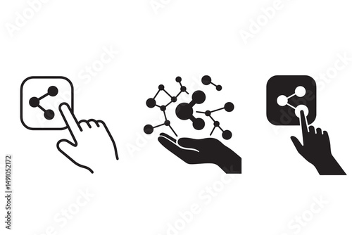 This black silhouette share icon collection is tailored for professional use in business settings. Great for user interface design, tech presentations, office dashboards, and communication apps. Fully