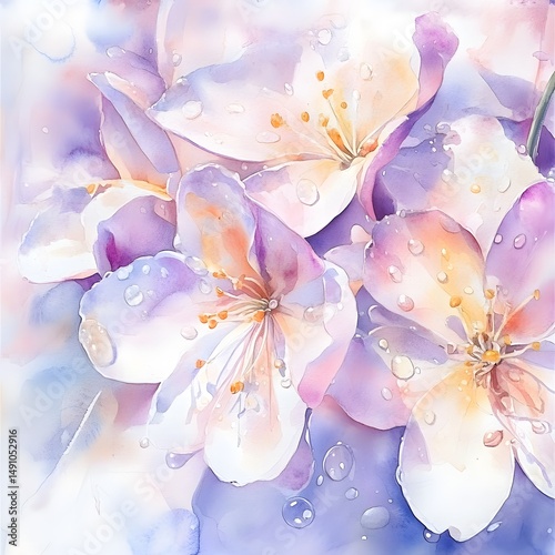 Acrylic flowers background. Watercolor background with flowers. Hand-drawn illustration. 