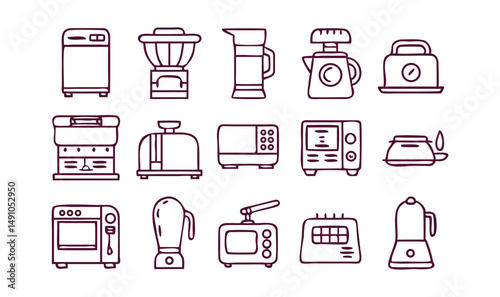 Home Interior collections editable stroke outline web icons set. Home, interior, bedroom, kitchen, architect, paint, furniture, flooring, lights and more... Vector illustration