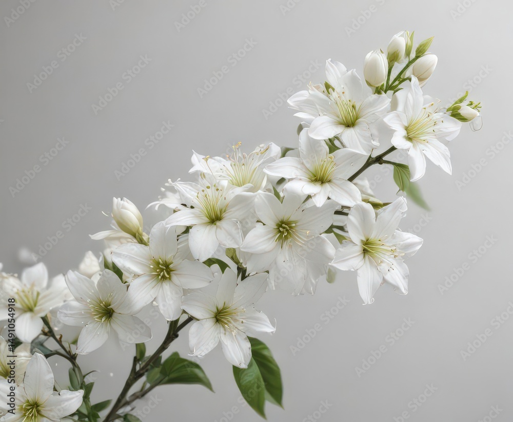 Fototapeta premium Cluster of pristine white jasmine flowers against a stark white backdrop , decoration, jasmine flowers