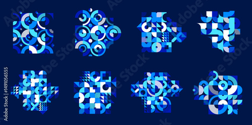 Abstract Bauhaus style graphic design set, vector background with geometric elements pattern, stylish modern geometry motif, wallpaper art collection.