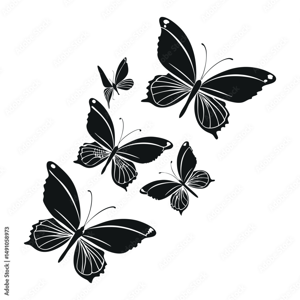 Fototapeta premium Black Butterfly Silhouette Set 