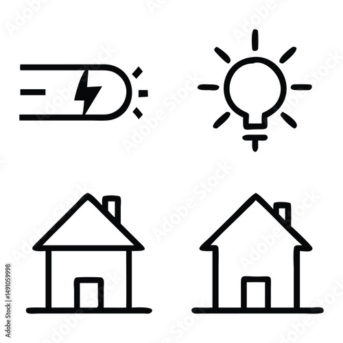 Real estate icons represent home, house, and property with symbols for web and business design
