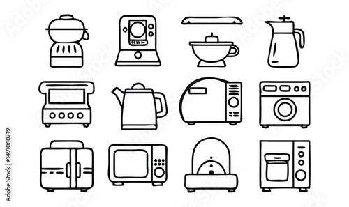 household appliances icons set