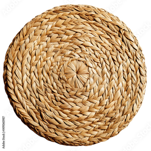 Elegant Minimalist Straw Beach Mat with a Classic W Isolated on Transparent Background