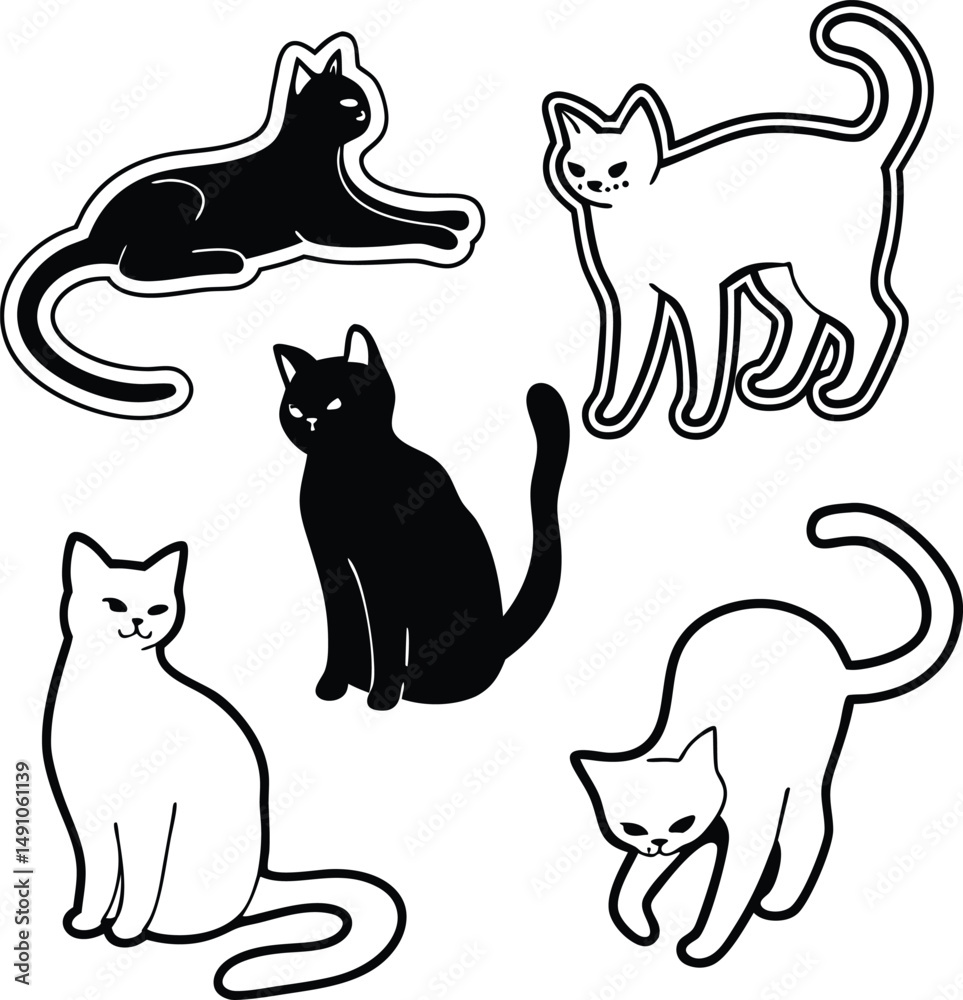 Naklejka premium set of cats silhouettes