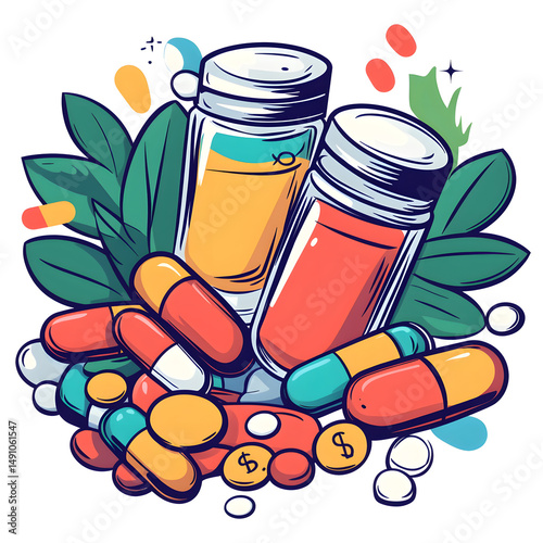Cartoon vector illustration of drugs and money concept for various design projects
