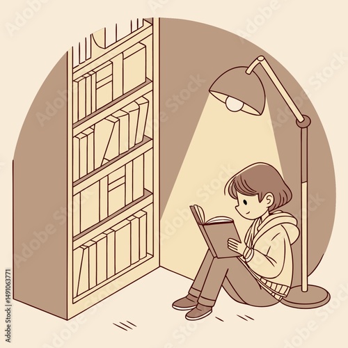 A boy is reading a  book sitting . the boy is very attentive to his study.