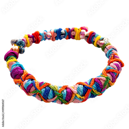 Vibrant Woven Anklet with Chunky Interlaced Fibers Isolated on Transparent Background