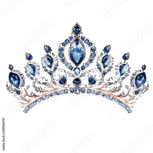 Luxurious Diamond Tiara, watercolor drawing vector, high quality, isolated on a white background.