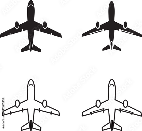 Airplane silhouette & Outline set vector illustration isolated On Transparent Background