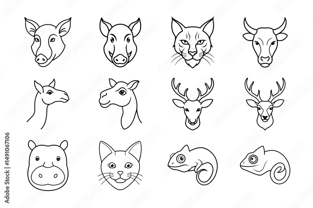 Animal Head Line Art Vector Set Animal Head Line Art Vector Set