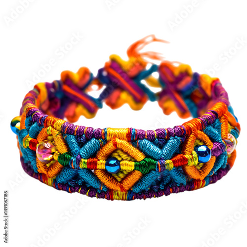 Vibrant Woven Anklet with Chunky Vibrant Threads Isolated on Transparent Background