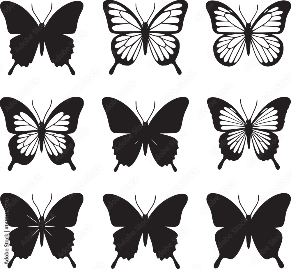 Naklejka premium Black Butterfly Silhouette Set 