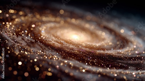 A spiral galaxy with a bright yellow star in the center