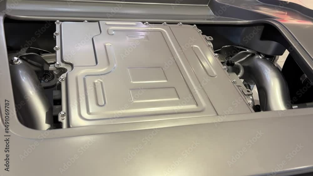 Rear section of electric vehicle chassis featuring powertrain ...