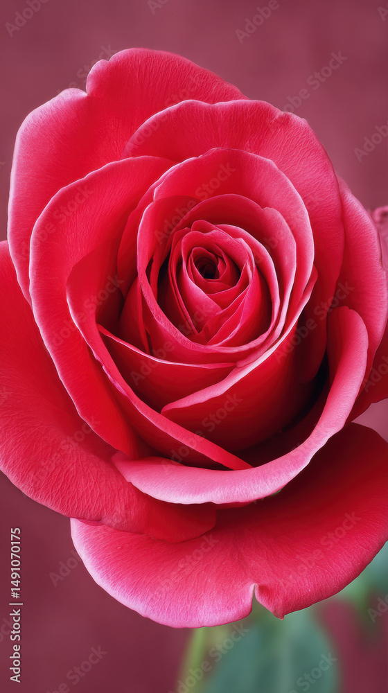 Fototapeta premium A captivating close up showcases the exquisite beauty of a vibrant red rose, its velvety petals unfurling to reveal its delicate and intricate floral heart.