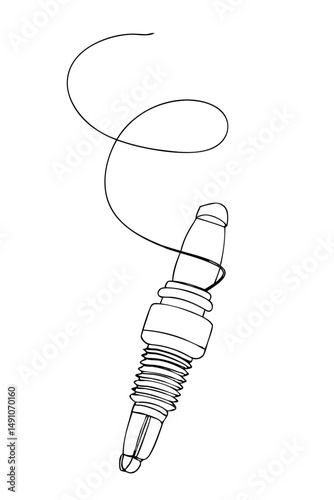 Spark Plug Line Drawing for Automotive Branding, Engineering Graphics and Car Part Illustrations – one line illustration, continuous line art, single line sketch