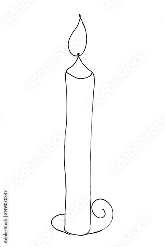 Burning Candle Illustration for Spiritual Content, Meditation Blogs, and Holiday Cards – one line illustration, continuous line art, single line sketch
